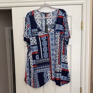 Cable & Gauge Geometric Blue and Orange Tunic